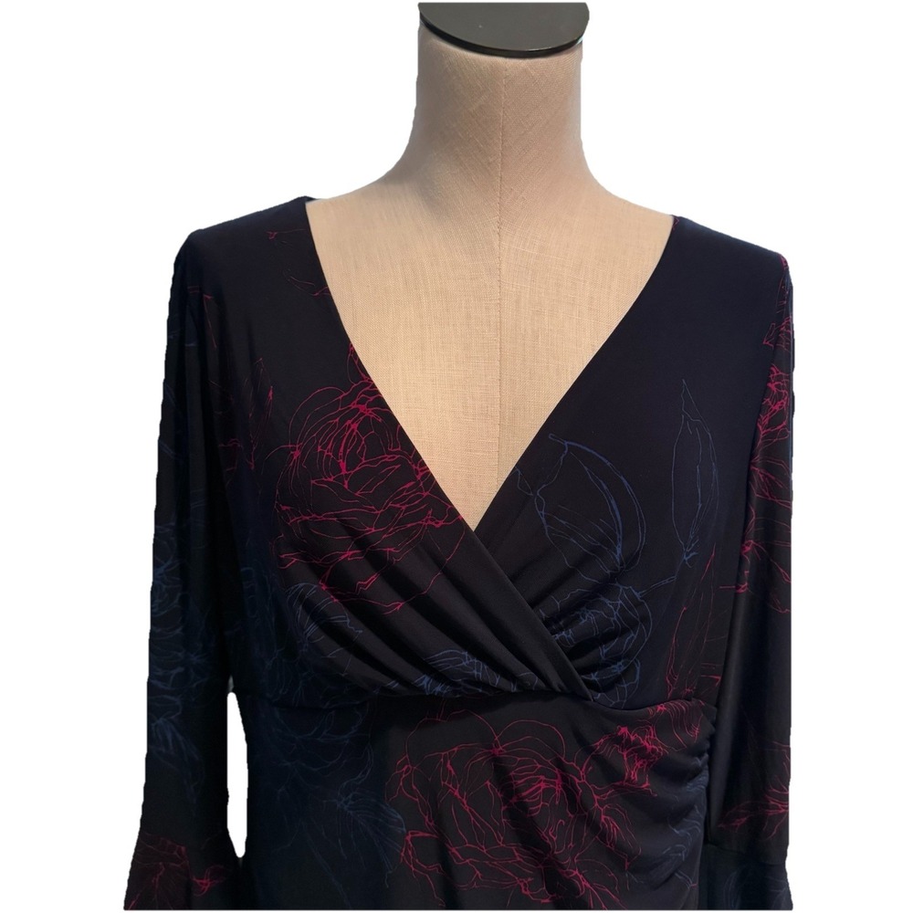 Lauren Ralph Lauren Black Dress with Blue & Maroon Floral Accent - Long Sleeve - Picture 5 of 13